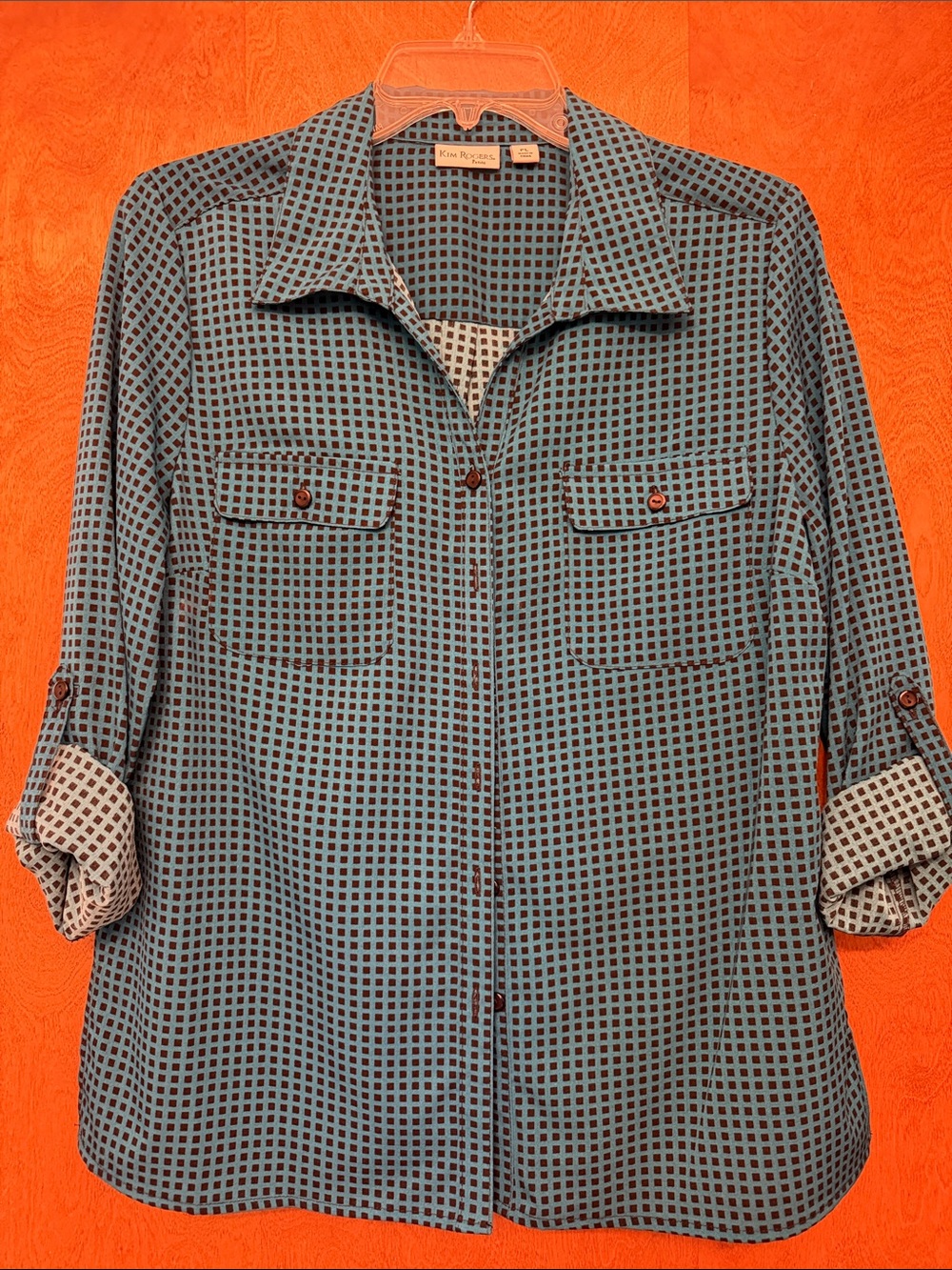 Kim Rogers Teal and Black Geometric Button-Up Shirt